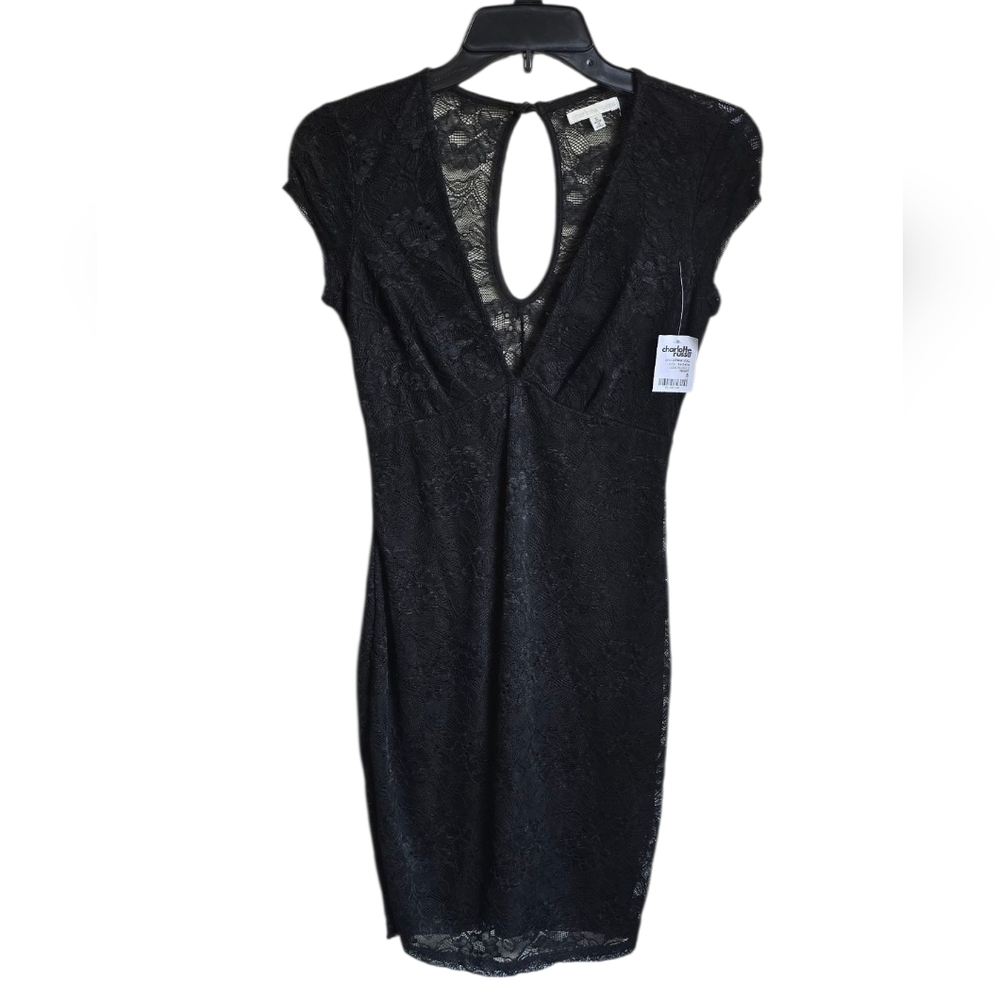 Charlotte Russe Bodycon Floral Lace Vneck Cocktail Black Dress Size Junior Small